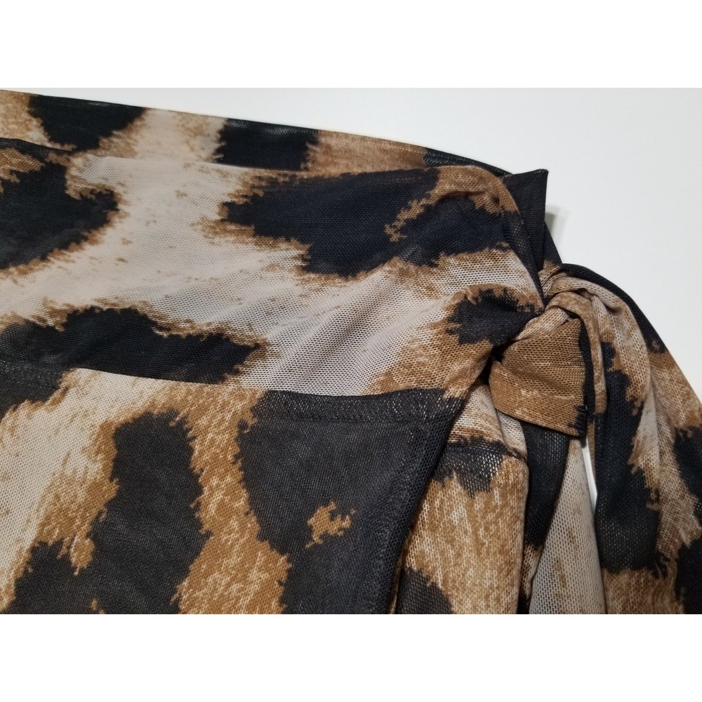 GANNI Leopard Print Mesh Ruffled Wrap Midi Skirt Brown EU 38 US 6 $245 - Picture 12 of 16